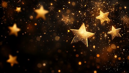 Glittering gold stars on dark background.