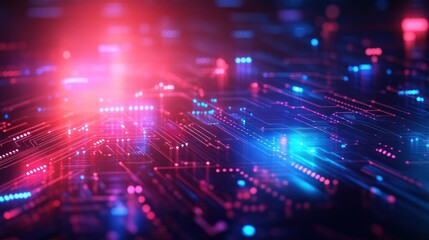 Obraz premium Glowing Circuit Board Network Data Flow Digital Background