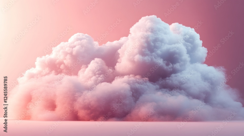 Poster fluffy white cloud in 3d render set against a soft pink background with a subtle mist surrounding it