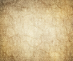 Old beige ornamental paper background for design.