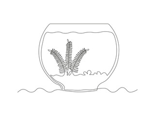 Abstract aquarium with algae, seaweed. continuous single one line art hand drawing sketch logo