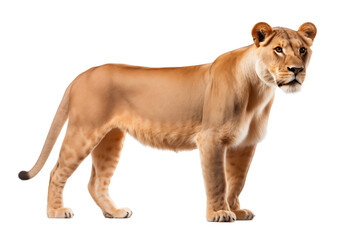 Obraz premium Full body lioness isolated on transparent background. Generative ai