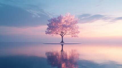 Pink tree sunset island reflection calm peace
