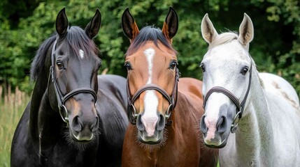Obraz premium Three horses, field, summer, portrait, equine photography
