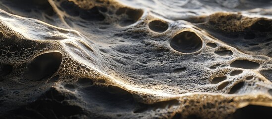 Close up view of dark ocean waves exhibiting intricate textures and dynamic movement with soft lighting highlighting crests and troughs