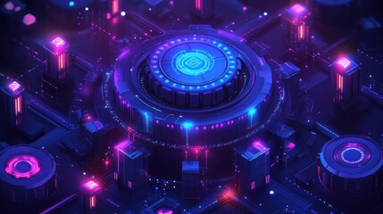 Obraz premium Futuristic cyberpunk-style digital technology core.