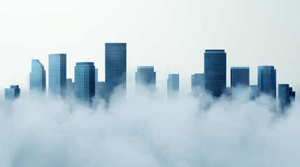 The Impact of PM 2.5 on Health and Environment Themed, city skyline shrouded in thick smog, creating mysterious atmosphere