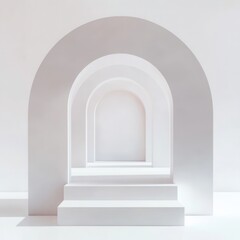 Fototapeta premium Minimalist White Archway and Steps Abstract Architectural Design
