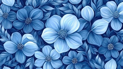 Blue floral seamless pattern, textile design, background