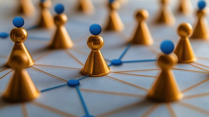 Golden network leader, blue connections, strategy, table