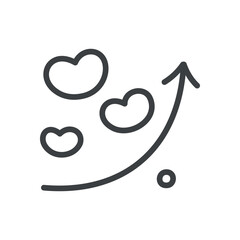 Cute arrow up icon. Hand drawn monochrome illustration of a arrow pointing upwards with pink hearts isolated on a white background. Happiness concept. Vector 10 EPS.
