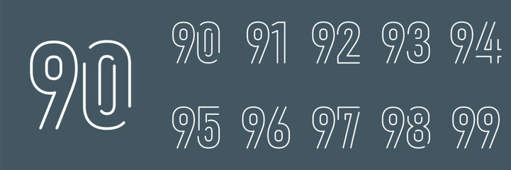 collection anniversary abstract logotype vector design set icon 90 to 99