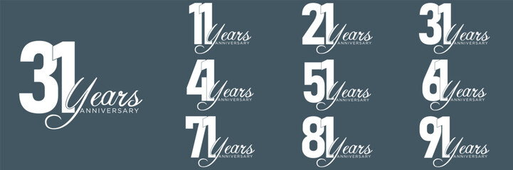 collection anniversary abstract logotype vector design set icon 11 to 91