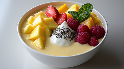  tropical smoothie bowl with mango and pineapple