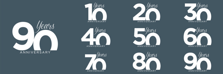 collection anniversary abstract logotype vector design set icon 10 to 90