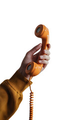  telephone, orange, yellow, sweater, corded phone
