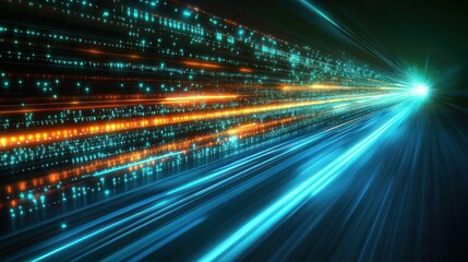 Futuristic data stream highway, digital speed, glowing, abstract background, tech concept