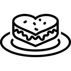 Vector black line icon for Heart shape cake