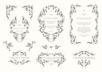 Collection Victorian of  dark decorative elements. Vintage frames, corners and borders. Graphic design page.