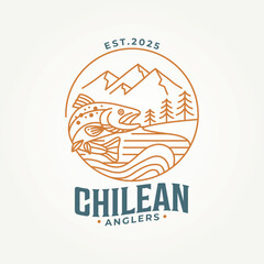 minimalist chilean anglers line art icon badge logo vector illustration design. simple modern fishing adventure club logo concept