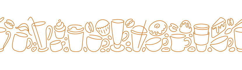 Cafe art line repeat pattern. Coffee, tea, cocoa