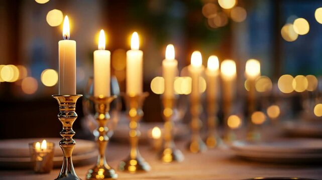 Elegant candlelit dining ambiance with flickering flames and warm glow