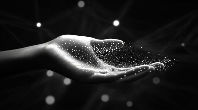 Hand holding digital data, network background, technology concept