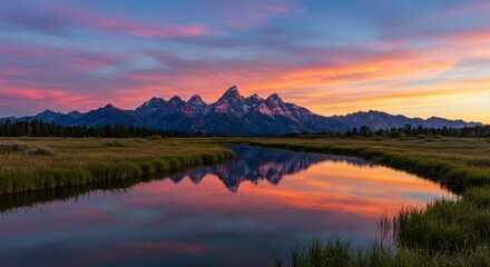 Fototapeta premium Stunning Sunset Reflection in Grand Teton National Park