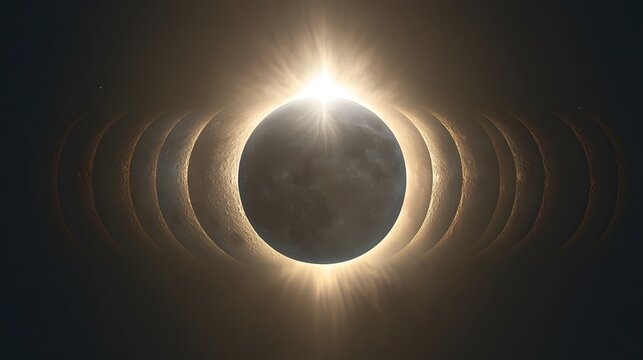 Eclipse of the sun and moon with surreal celestial bodies and astrological alignments in night sky