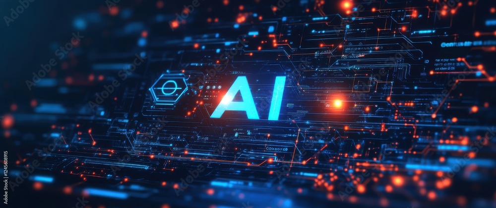 Poster futuristic abstract digital background with ai concept in blue glow and circuit patterns for technol