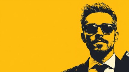 Stylish Man, Sunglasses, Yellow Background, Portrait, Business