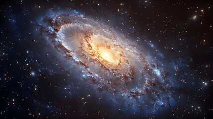 Naklejka premium Large spiral galaxy with cosmic shapes twisting in deep space with bright stars and vibrant colors