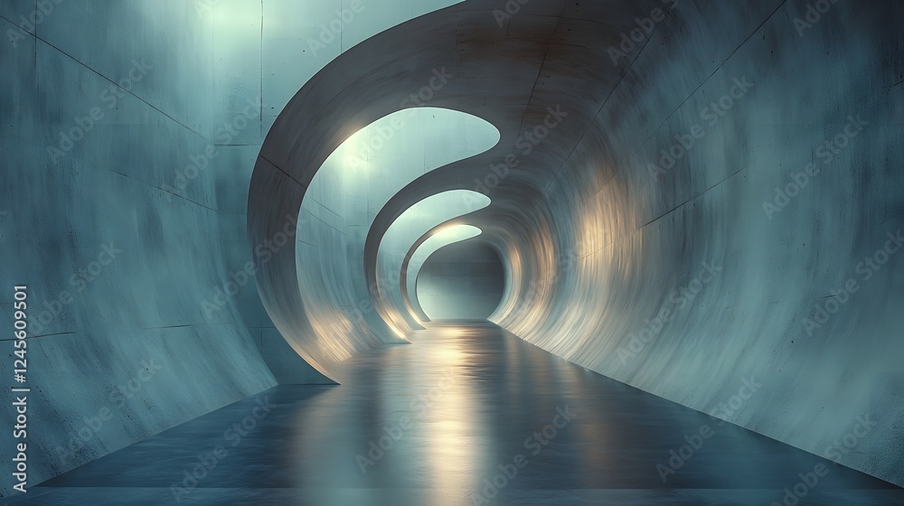Poster tunnel with light at the end and spatial symmetry art creating a calm visual effect