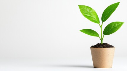 A fresh green plant sprouting in a simple pot, symbolizing growth and nature in a minimalistic setting.