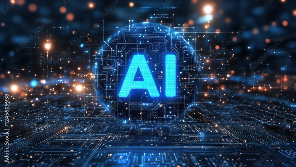 Poster futuristic artificial intelligence concept with digital circuit background and illuminated ai text f