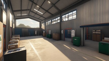 A bright and airy storage room with clearly labeled boxes for sorting.