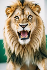 Fototapeta premium Majestic Lion Roaring Close Up Powerful Wildlife Photo