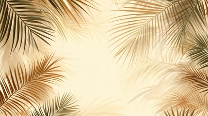 Obraz premium Tropical palm leaves frame, beige background, sunlight, summer design