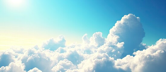 Blue sky with fluffy white clouds in the foreground, creating a serene atmosphere, ideal for cloud technology concepts and digital background.