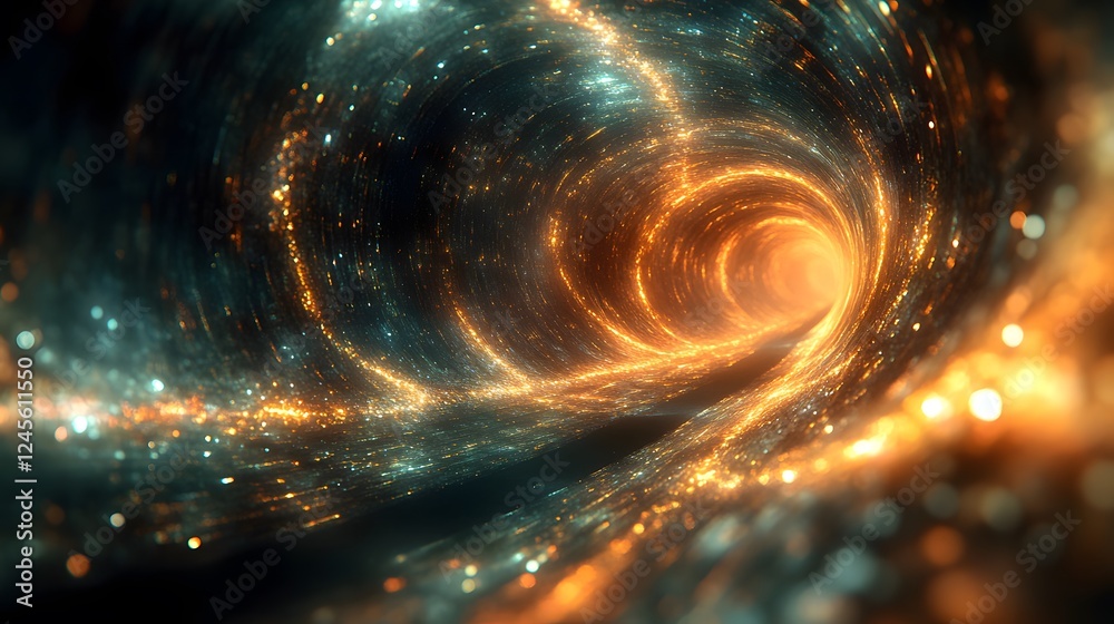 Poster spiral of light and quantum realms with shimmering fractal patterns in abstract design