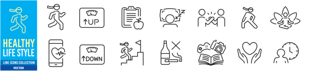 Healthy Lifestyle icon set. Editable stroke vector icon collection.