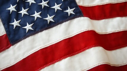 A close-up view of the American flag displaying its stars and stripes.