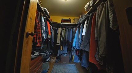 Fototapeta premium A clean closet with clothes neatly arranged after decluttering.