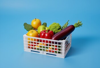 Fake fruits and vegetables in plastic crates