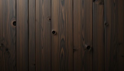 Naklejka premium Dark Brown Wooden Planks Background Texture, Rich Deep Color, Vertical Grain, Knots, Wood Paneling, Natural Wood Surface