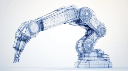 Wireframe robotic arm, 3D render.