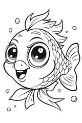 Playful cartoon fish coloring page underwater scene digital art fun whimsical concept