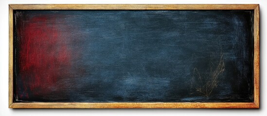 Blank wooden chalkboard framed in golden, set against a white background with dark blue, black, and red hues subtly blended on the surface.