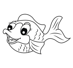 Cute cartoon hand drawn vector happy fish coloring page.