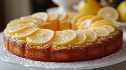 Lemon cake, kitchen, dessert, citrus, powdered sugar, sliced, ring,  baking, table, food photography